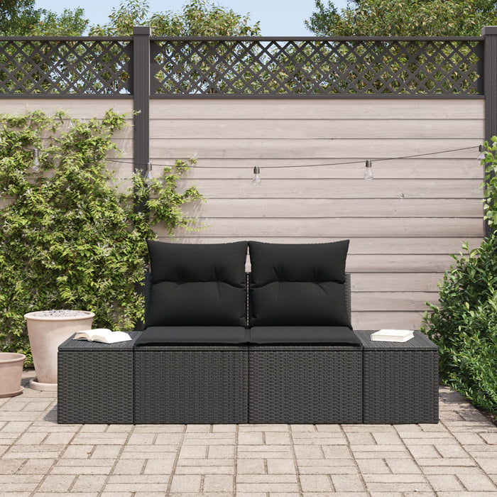2-Seater Garden Sofa With Cushions Black Poly Rattan Axbblnbo