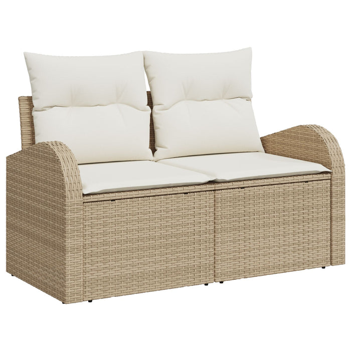 2-Seater Garden Sofa With Cushions Beige Poly Rattan Axbblitl