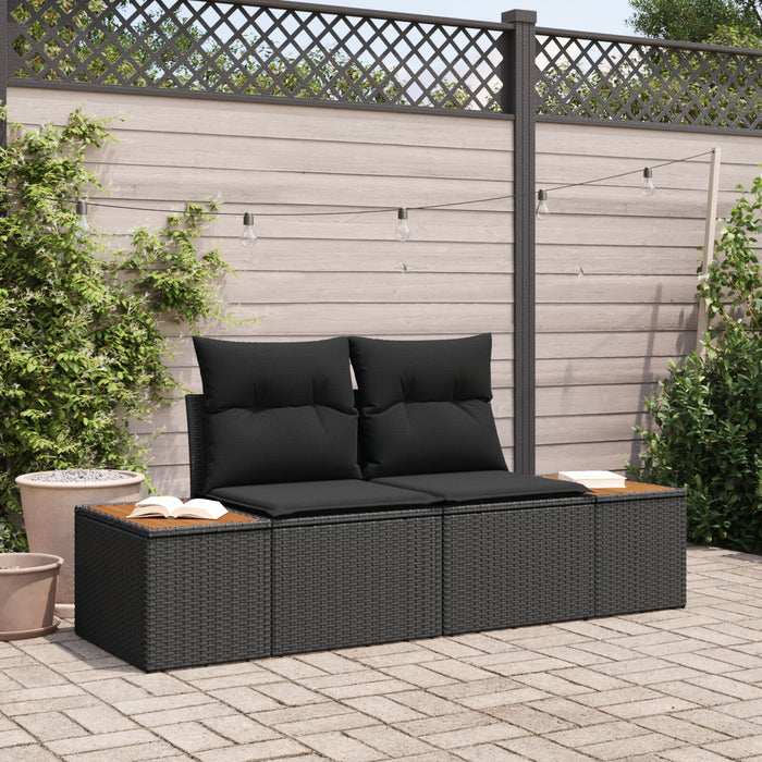 2-Seater Garden Sofa With Cushions Black Poly Rattan Axbblnot