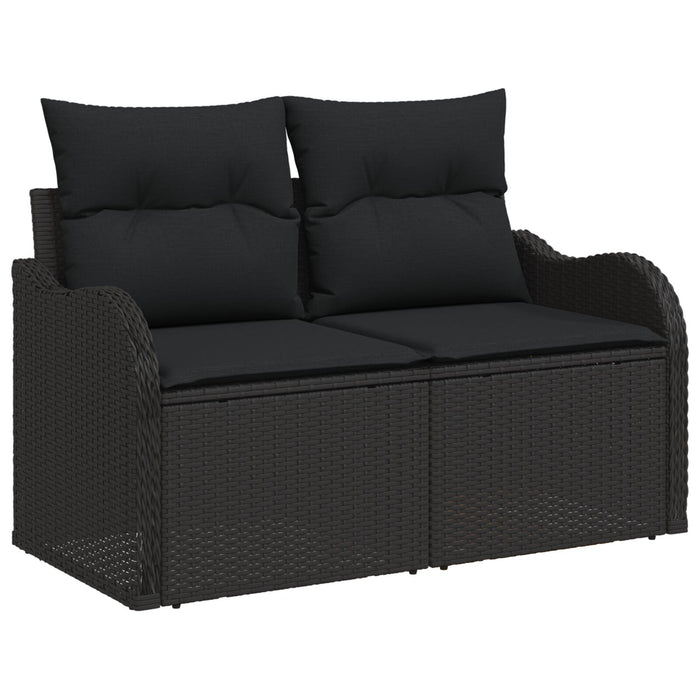 2-Seater Garden Sofa With Storage And Cushions In Black Poly Rattan Axbblito