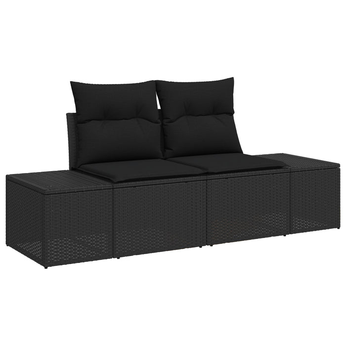 2-Seater Garden Sofa With Cushions Black Poly Rattan Axbblnbo