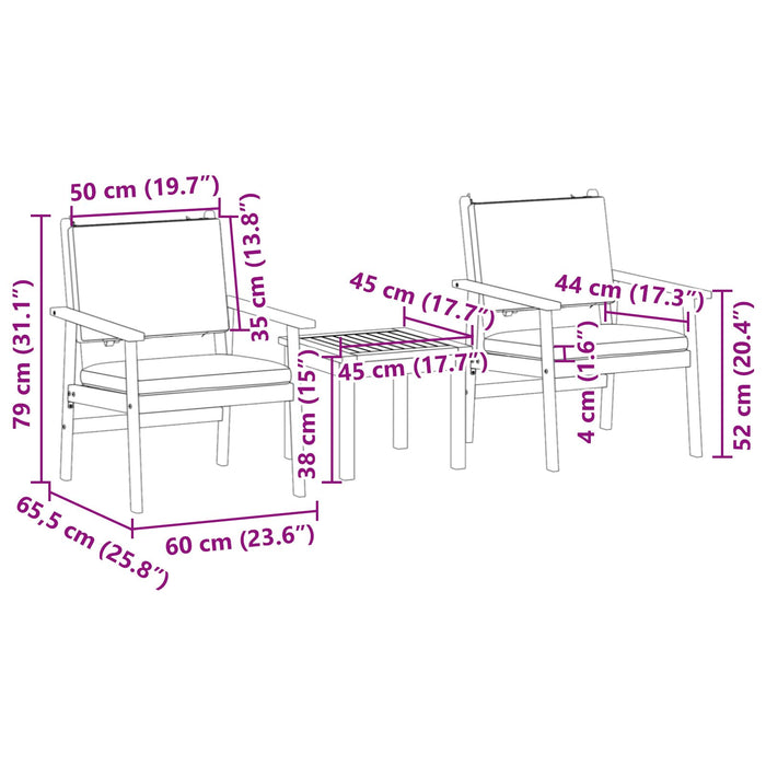 3 Piece Garden Bistro Set With Cushions Solid Wood Acacia Aoblpii