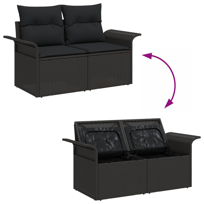 2-Seater Garden Sofa With Storage & Cushions Black Poly Rattan Axbblioo