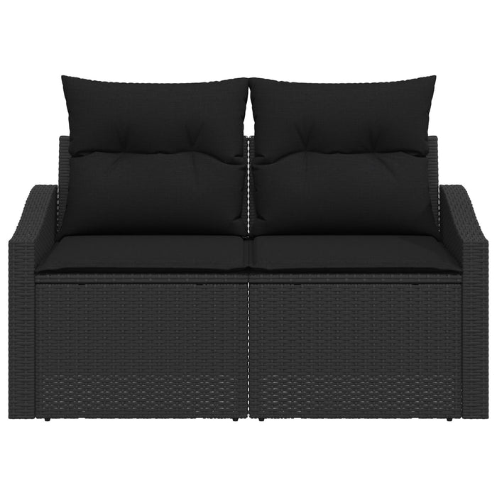 2-Seater Garden Sofa With Cushions Black Poly Rattan Axbblino