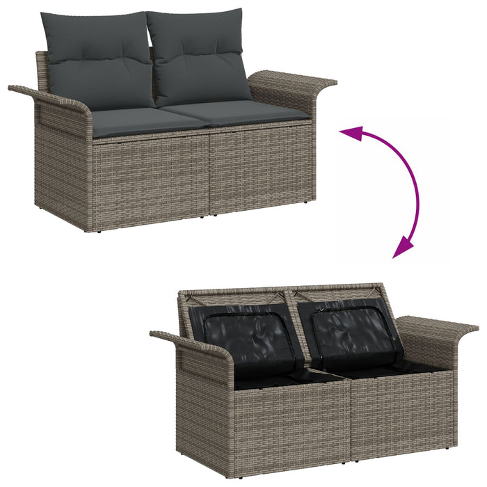 2-Seater Garden Sofa With Storage & Cushions Grey Poly Rattan Axbbliba