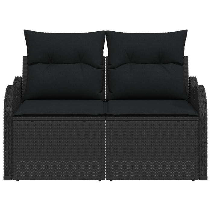 2-Seater Garden Sofa With Storage And Cushions In Black Poly Rattan Axbblito