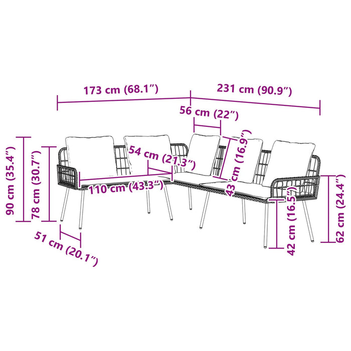 L-Shaped Sofa Natural 231X173X78 Cm Poly Rattan Aobnxla