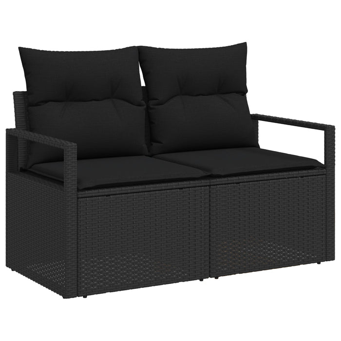 2-Seater Garden Sofa With Storage & Cushions Black Poly Rattan Axbbliio