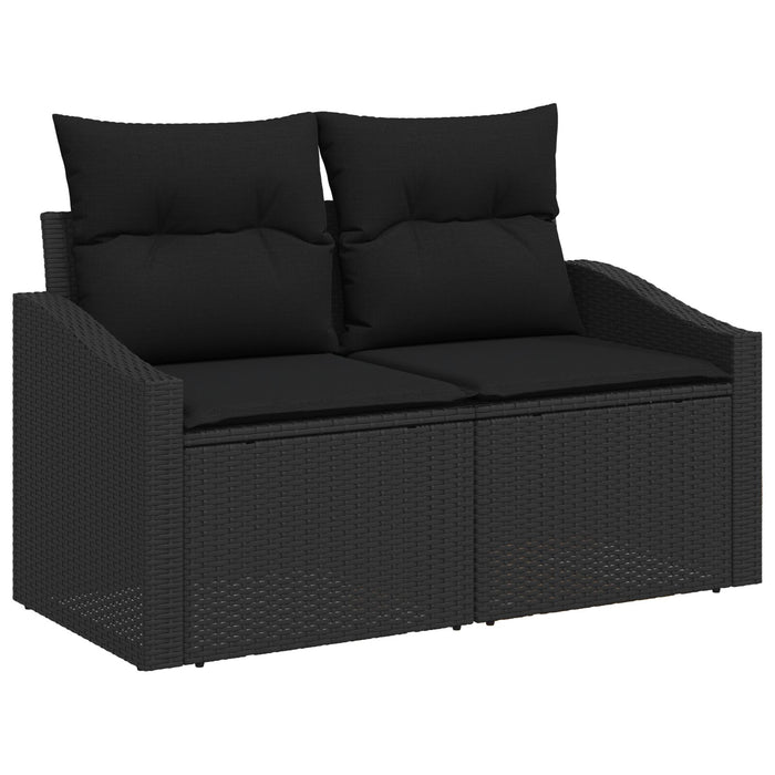 2-Seater Garden Sofa With Cushions Black Poly Rattan Axbblino
