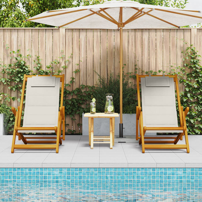 Folding Beach Chairs 2 Pack Light Grey Solid Wood Acacia & Textilene Ttxpoax