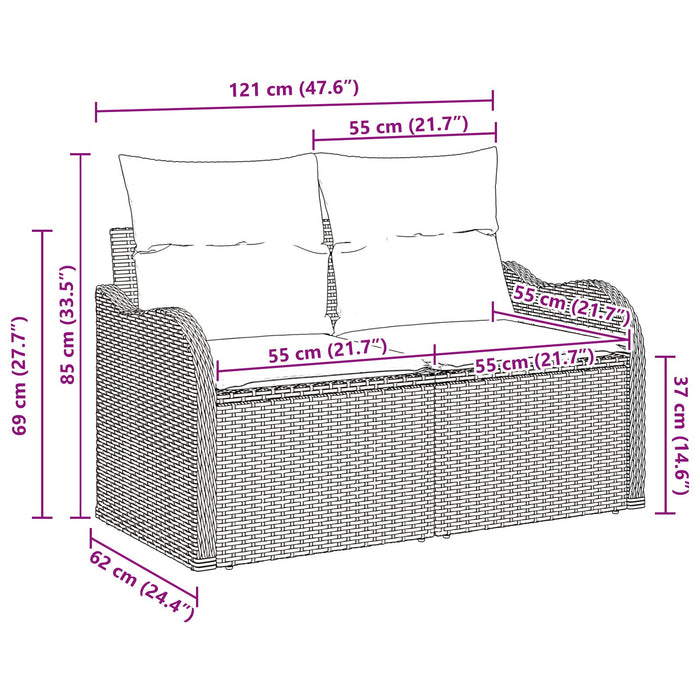 2-Seater Garden Sofa With Storage And Cushions In Black Poly Rattan Axbblito