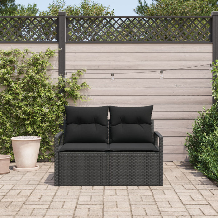 2-Seater Garden Sofa With Storage & Cushions Black Poly Rattan Axbbliio