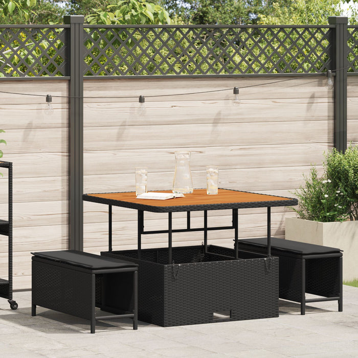 3 Piece Garden Dining Set With Cushions Black Poly Rattan Acacia Axbbikbl