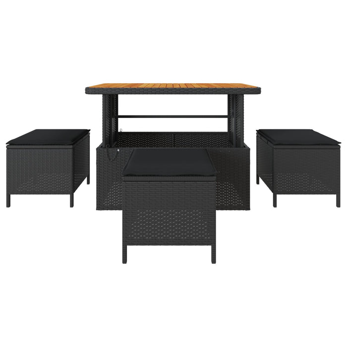 4 Piece Garden Dining Set With Cushions Black Poly Rattan Acacia Axbbikxo
