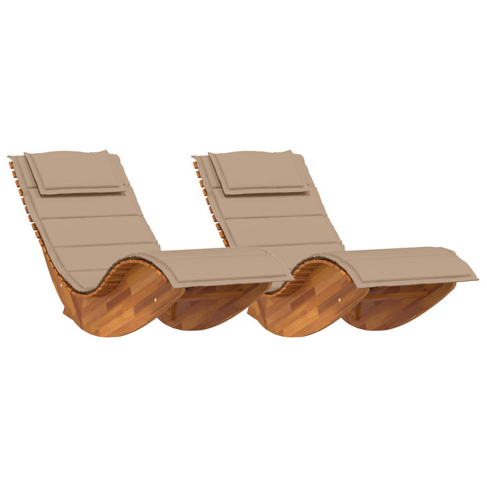 Sun Lounger Set Of 2 Taupe Solid Acacia Wood Standard Ergonomic Ttxkoti
