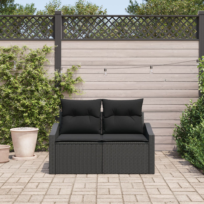 2-Seater Garden Sofa With Cushions Black Poly Rattan Axbblino