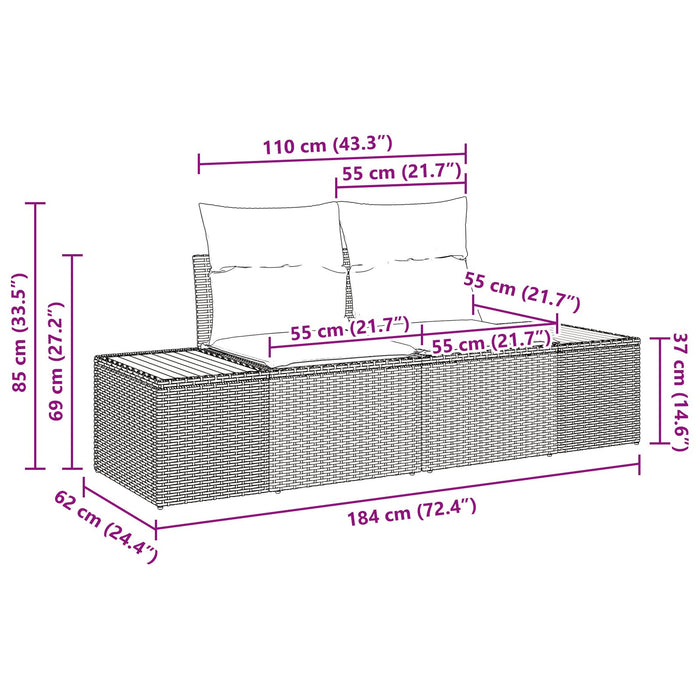2-Seater Garden Sofa With Cushions Black Poly Rattan Axbblnot