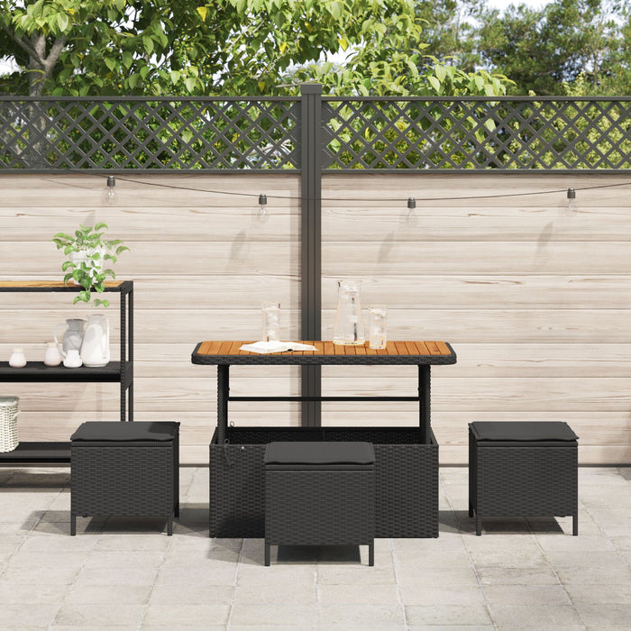 4 Piece Garden Dining Set With Cushions Black Poly Rattan Acacia Axbbikxo