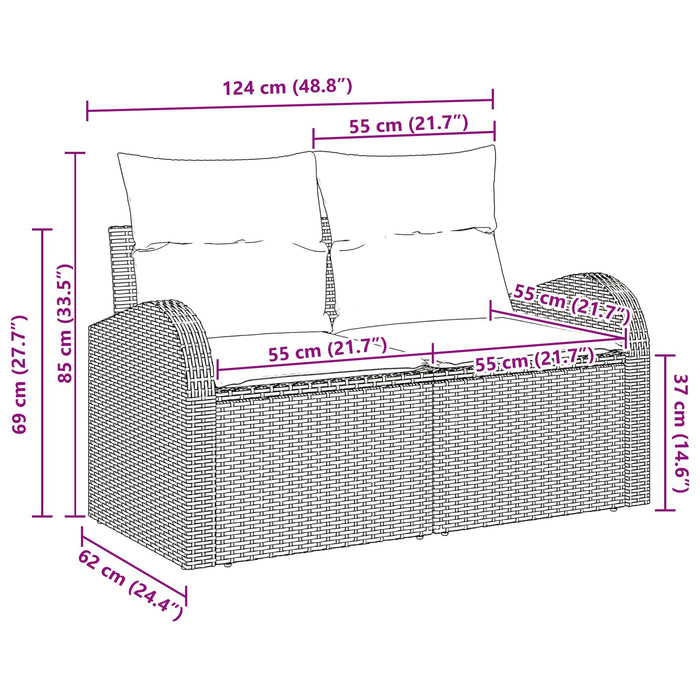 2-Seater Garden Sofa With Storage & Cushions Black Poly Rattan Axbblipo