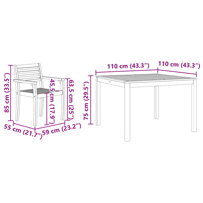 3 Piece Garden Dining Set - Solid Acacia Wood Ttiplio