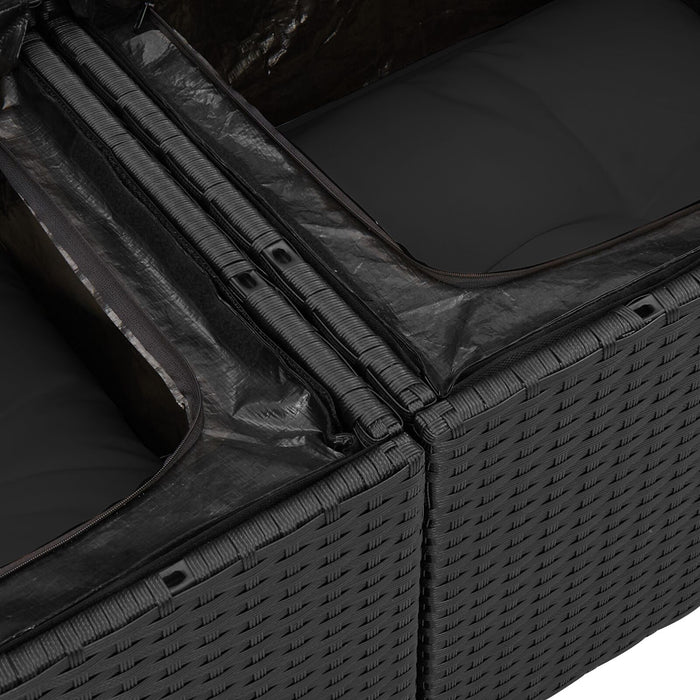 2-Seater Garden Sofa With Storage And Cushions In Black Poly Rattan Axbblito