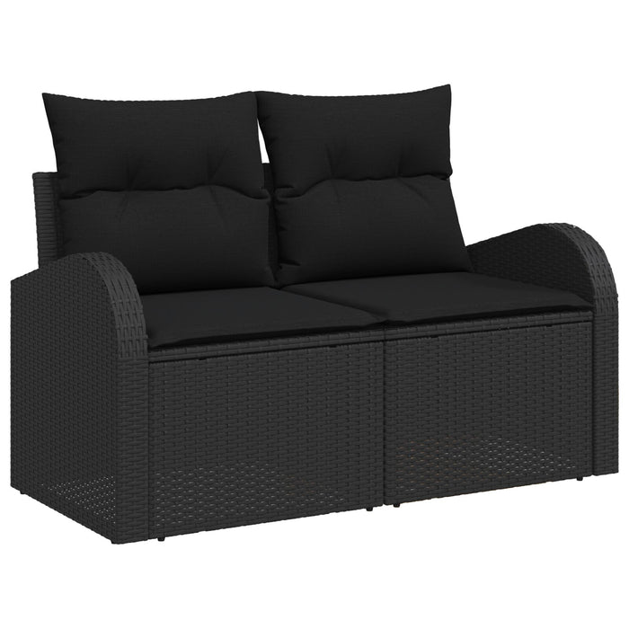 2-Seater Garden Sofa With Storage & Cushions Black Poly Rattan Axbblipo