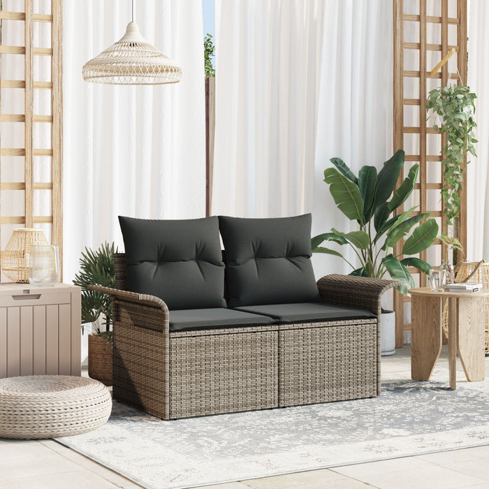 2-Seater Garden Sofa With Storage & Cushions Grey Poly Rattan Axbbliba