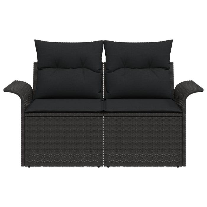 2-Seater Garden Sofa With Storage & Cushions Black Poly Rattan Axbblioo