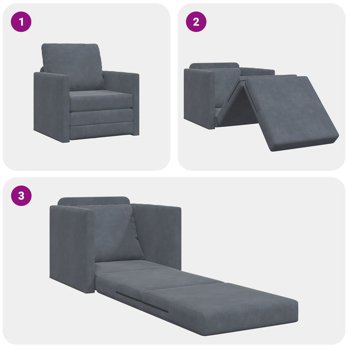 Floor Sofa Single Convertible Velvet 74X77X81 Cm Dark Grey Aobllot