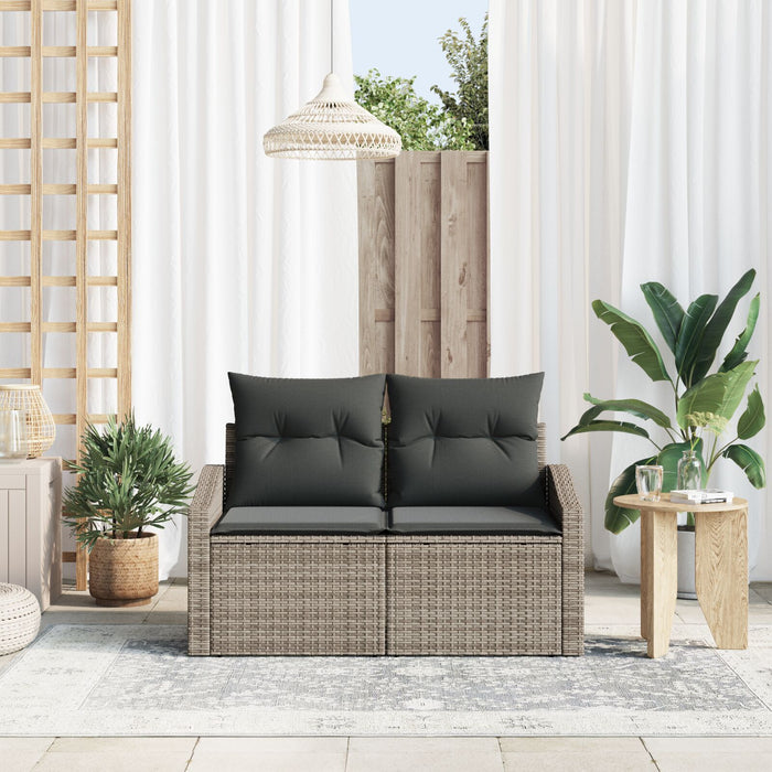 2-Seater Garden Sofa With Storage & Cushions In Grey Poly Rattan Axbblina