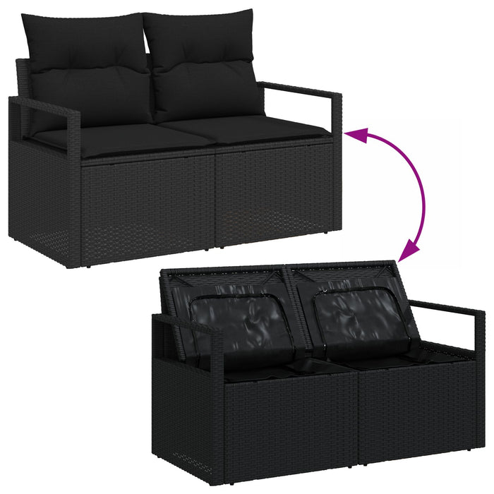 2-Seater Garden Sofa With Storage & Cushions Black Poly Rattan Axbbliio