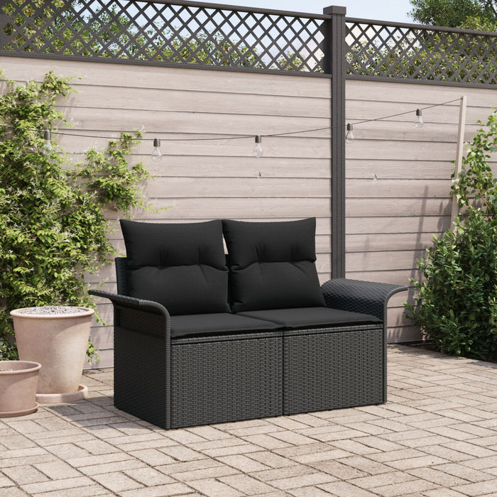 2-Seater Garden Sofa With Cushions Black Poly Rattan Axbblibo