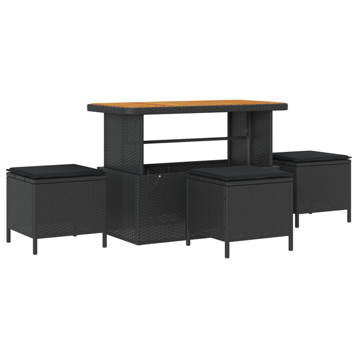 4 Piece Garden Dining Set With Cushions Black Poly Rattan Acacia Axbbikxo