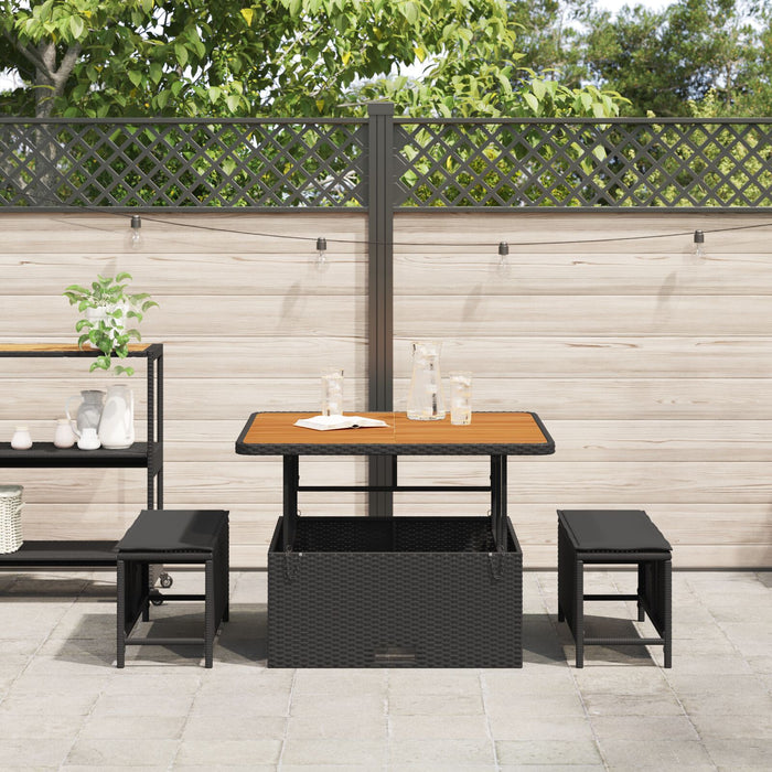 3 Piece Garden Dining Set With Cushions Black Poly Rattan Acacia Axbbikbl