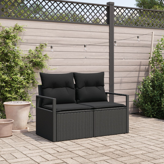 2-Seater Garden Sofa With Storage & Cushions Black Poly Rattan Axbbliio