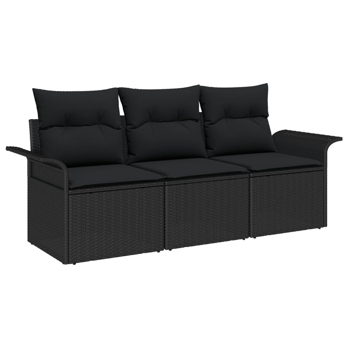 3 Piece Garden Sofa Set With Cushions Black Poly Rattan Ttapxxt