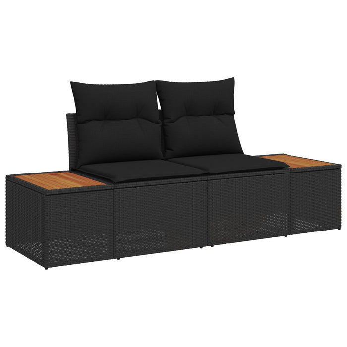 2-Seater Garden Sofa With Cushions Black Poly Rattan Axbblnot