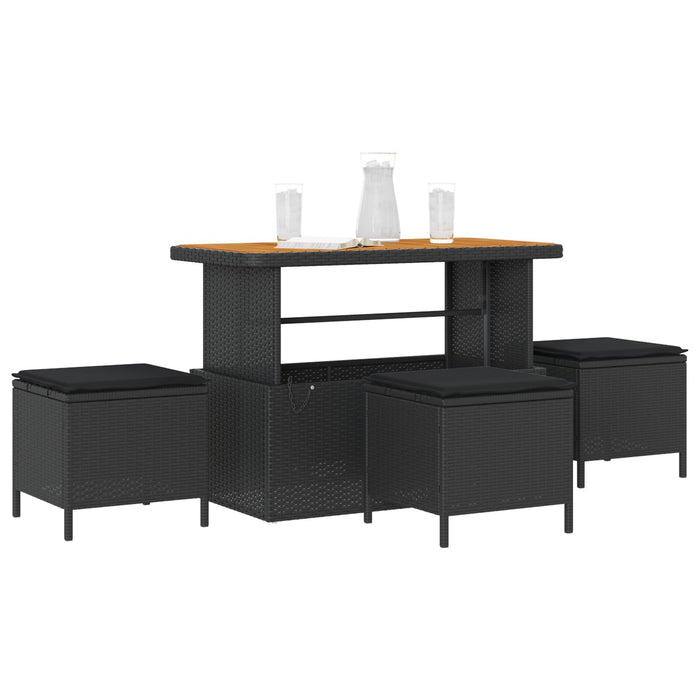 4 Piece Garden Dining Set With Cushions Black Poly Rattan Acacia Axbbikxo