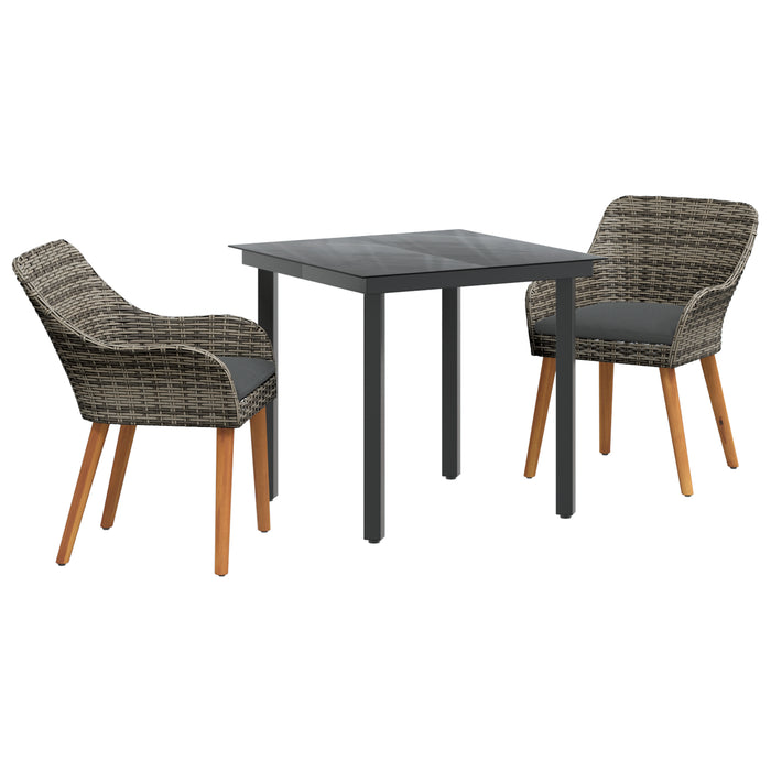 3 Piece Garden Dining Set Grey Poly Rattan Txlolna