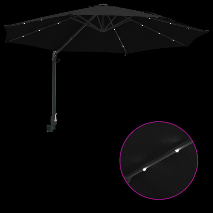Wall-Mounted Garden Parasol With Leds Black 248 Cm Axbbtxak