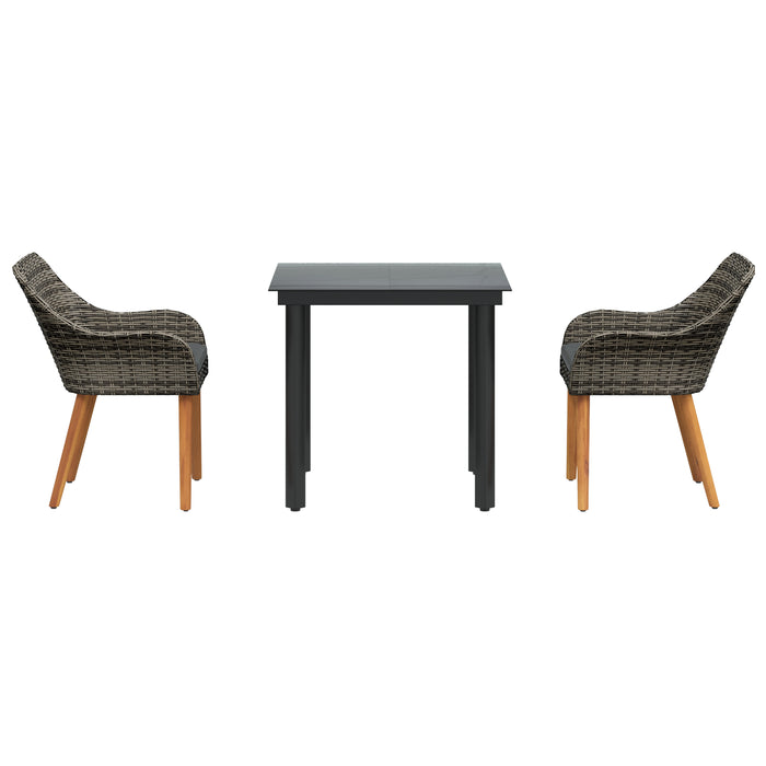 3 Piece Garden Dining Set Grey Poly Rattan Txlolna