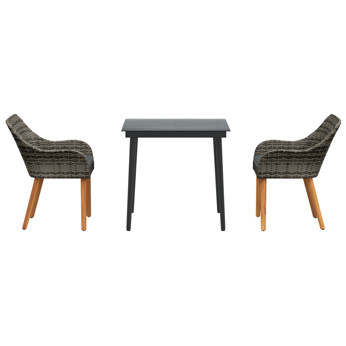 3 Piece Garden Dining Set Grey Poly Rattan Txlolii