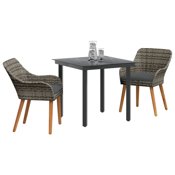 3 Piece Garden Dining Set Grey Poly Rattan Txlolna