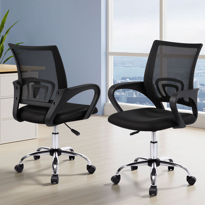 2X Mesh Office Chair Mid Back Black