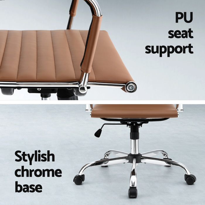 Office Chair Conference Chairs Pu Leather Mid Back Brown