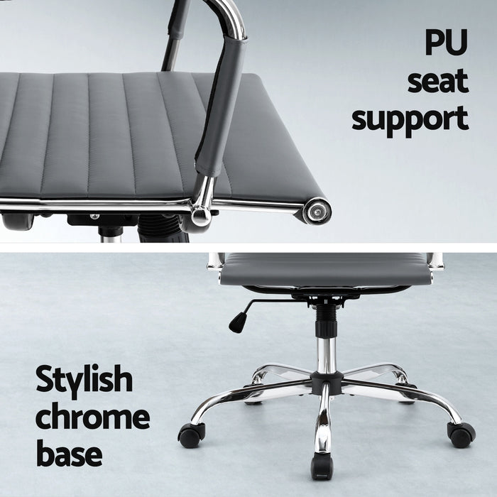 Office Chair Conference Chairs Pu Leather Mid Back Grey