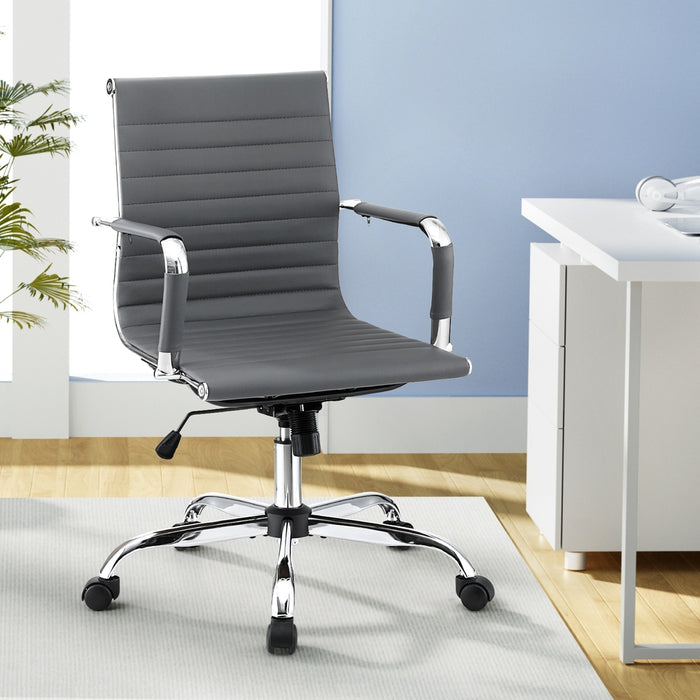 Office Chair Conference Chairs Pu Leather Mid Back Grey