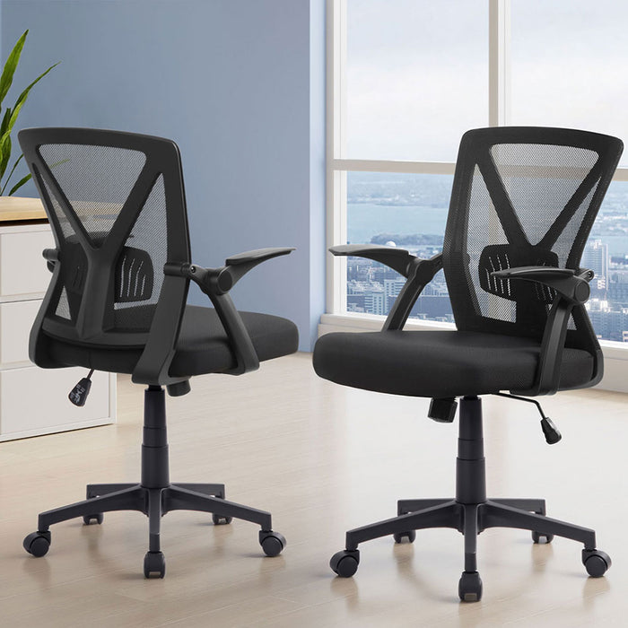 2X Mesh Office Chair Mid Back Black