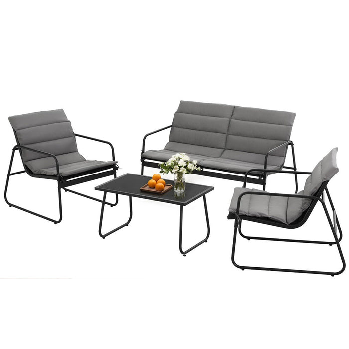 4pcs Outdoor Sofa Set Table And Chairs Cushion Textilene Patio Furniture