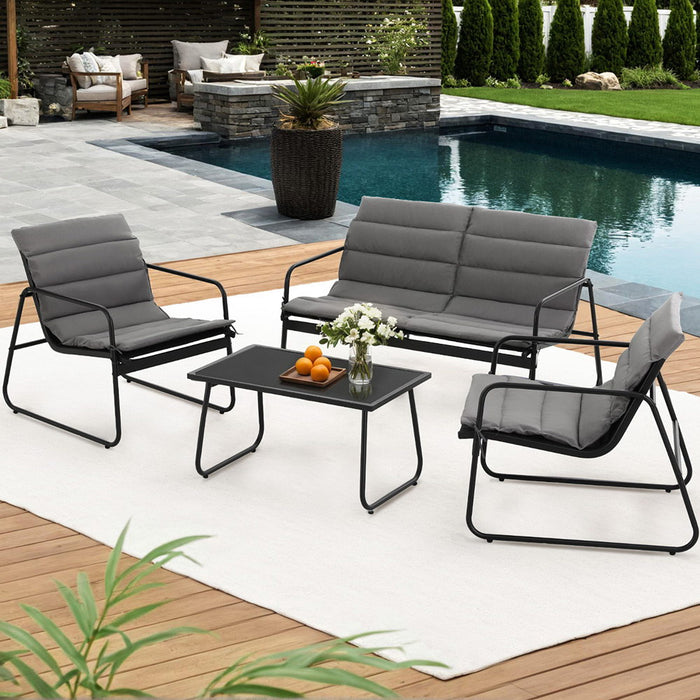 4pcs Outdoor Sofa Set Table And Chairs Cushion Textilene Patio Furniture